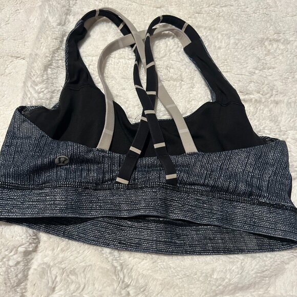 lululemon Energy Bra Long Line in a black and white striped pattern. - Picture 2 of 5